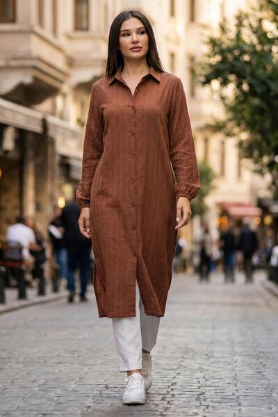 SENSTIL Buttoned Long Shirt Brown Ss2109