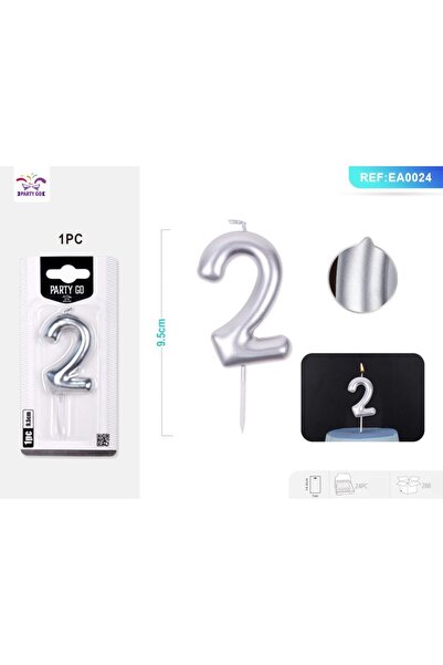 MC Micostore PartyGo birthday cake candles number 2, 6cm, silver, EA0024