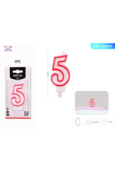 MC Micostore Birthday candles for cake PartyGo number 5, 7cm, red, EB0057