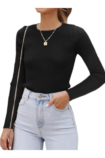 OEM Knitted blouse, body-hugging, long-sleeved, women's sweater, black S