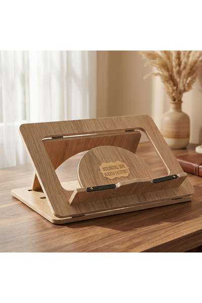 Furkan.H.P İsme Özel Kitap Okuma Standı Ahşap Sayfa Tutucu Aparatlı Katlanabi...