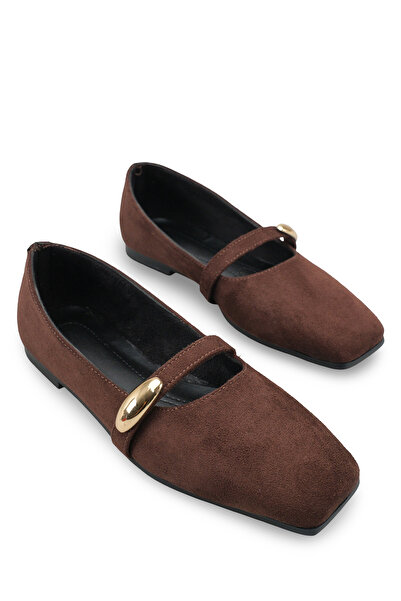 Riccon حذاء باليه نسائي 0012501 من جلد الغزال البني