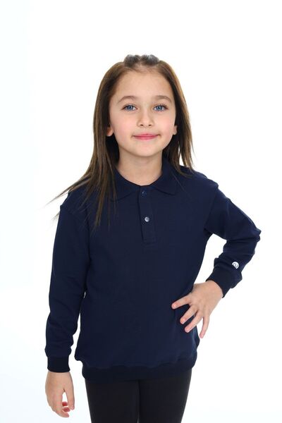 Toontoy Girl's Regular Fit Polo Collar Drop Shoulder Embroidered Printed Swea...