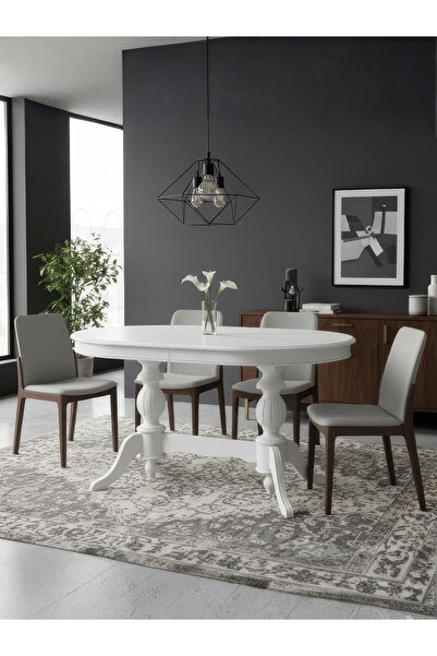 Gazzini Furniture Lindon Çift Baba Ayaklı Açılır Masif Ahşap Oval Yemek Masas...