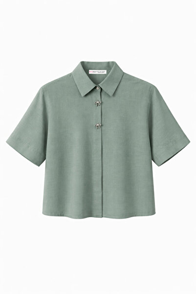 Mixray 4663 women's button-up cropped shirt - green