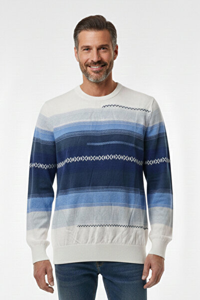 Pulltonic Men's Crew Neck Patterned Slim Sweater