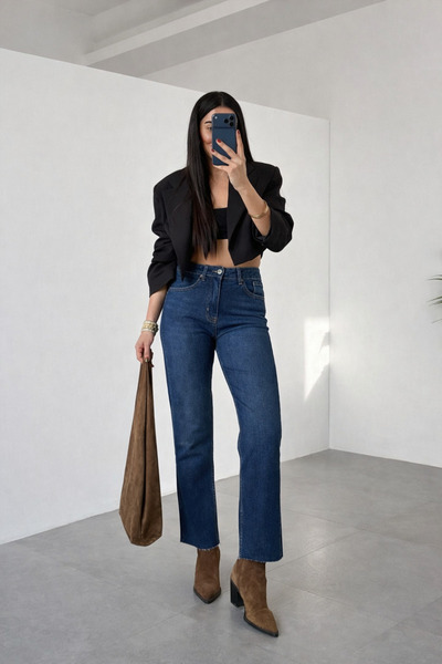 Ecenin Favorileri Blue Cropped Leg Fit Women's Jean Trousers