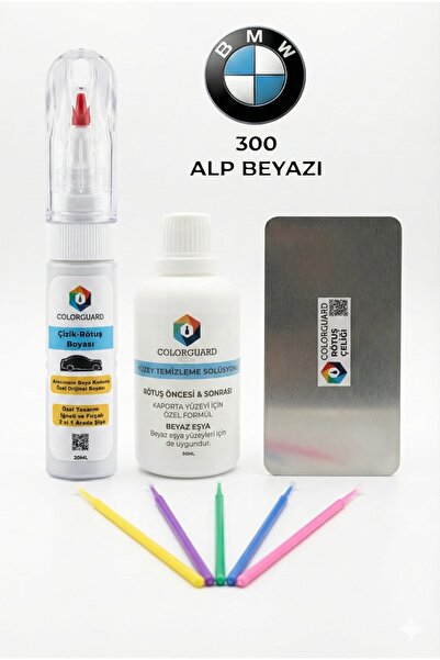 COLORGUARD BMW 300 Alp Beyazı 2'si 1 İğneli/Fırçalı Rötuş Boyası, Solüsyon, R...