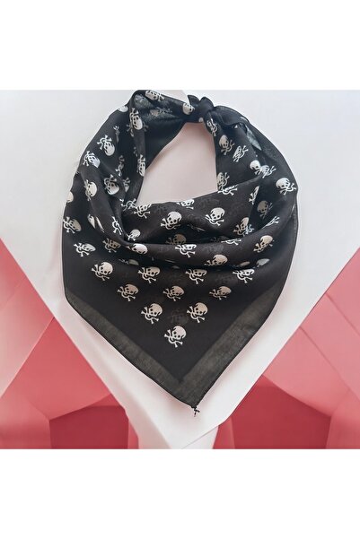 ALS Tasarım Dünyası 100% Koton Bandana with White Skull Pattern on Black Colo...