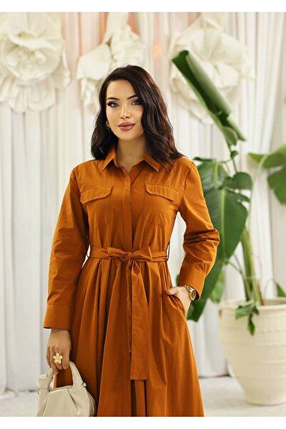 Cannes Vera Women's Classic Collared Shirt Orange Dress
