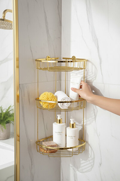 İSAOĞLU YAPI Златен триъгълен държач за шампоан, ъглов, от неръждаема месинг,...