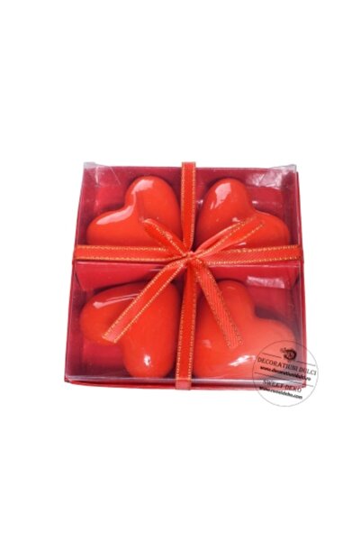 Decoratiuni Dulci Set of 4 small red heart-shaped candles