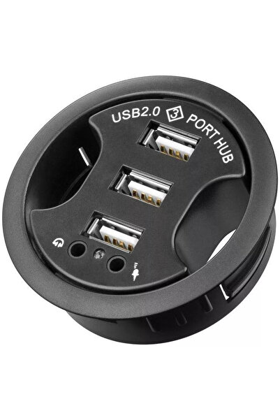 OEM Hub USB 2.0 cu 3 porturi +audio montabil in birou negru Goobay