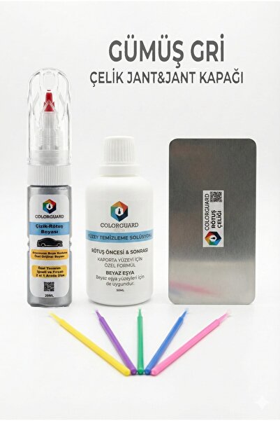 COLORGUARD Gümüş Gri Çelik Jant Rötuş Boyası 2 si 1 Arada İğneli Fırçalı, Sol...