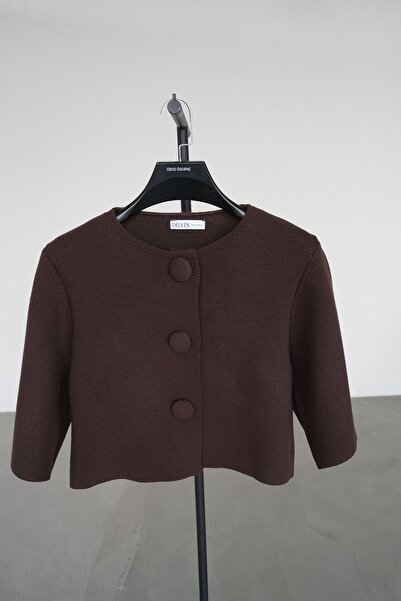 Özge Özgenç Kısa Kollu Büyük Düğmeli Çelik Hırka