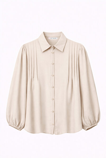 Mixray 4825 Women's Ribbed Flowy Modal Shirt Stone