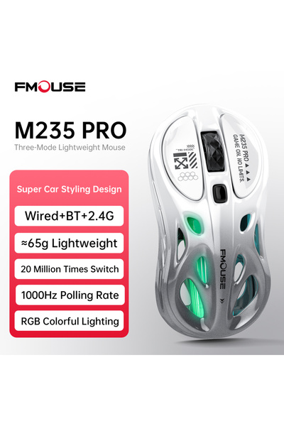 choice2 ماوس لاسلكي بلوتوث M235Pro رمادي وأبيض من FMOUSE، مناسب للألعاب الإلك...