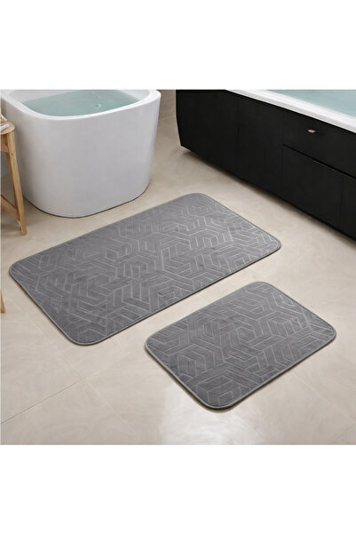 NaRStore Home 2'li Yumuşak Yıkanabilir Banyo Paspası Halısı Klozet Takımı Gri...