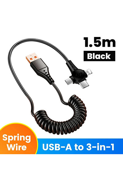 Choice W556-Black springe 6A Super Fast Charging Retractable 3 - in - 1 Data ...