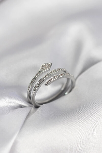 My Reality Fashion خاتم نسائي موديل ثعبان فضي اللون مرصع بحجر الزركون