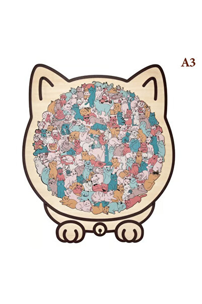 Choice1 A3 【A-Nice】135-Piece Morandi Color Cat-Shaped Wooden Jigsaw Puzzle Ir...