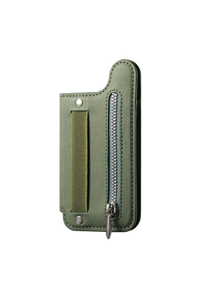 Choice6 green Flip card Bag Phone Case Card Holder Portable Wrist Strap Zippe...