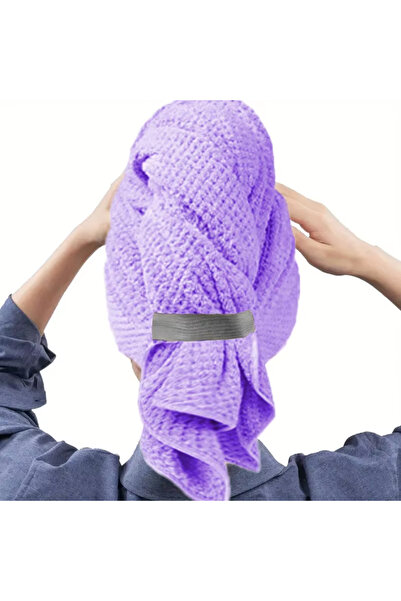 choice2 Purple Extra Large Microfiber Hair Towel Wrap with Elastic Band, Ultr...