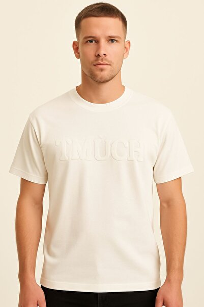 T-MUCH WHITE COOL COTTON T-SHIRT WITH EMBOSSED LOGO