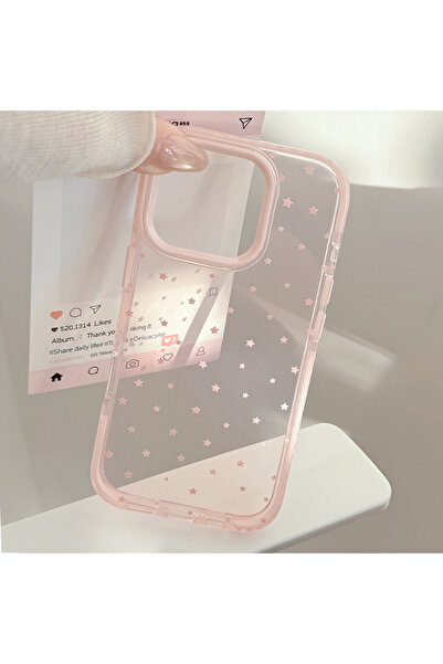 Choice8 غطاء هاتف آيفون 13 وردي اللون، بتصميم كوري، كامل الشاشة، مزين بنجوم و...