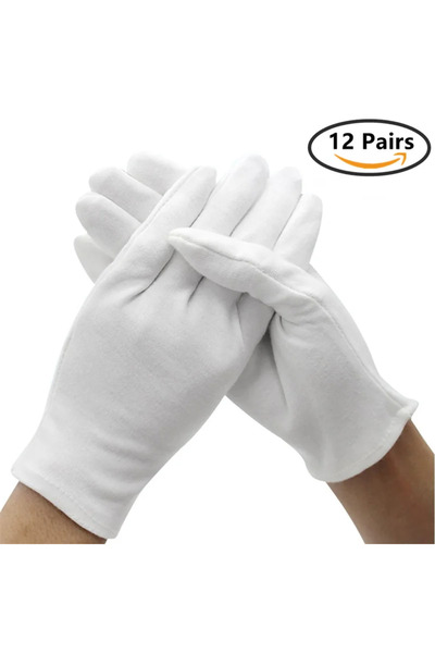 choice2 L White 12Pairs 12Pairs White Cotton Work Gloves for Dry Hands Ceremo...
