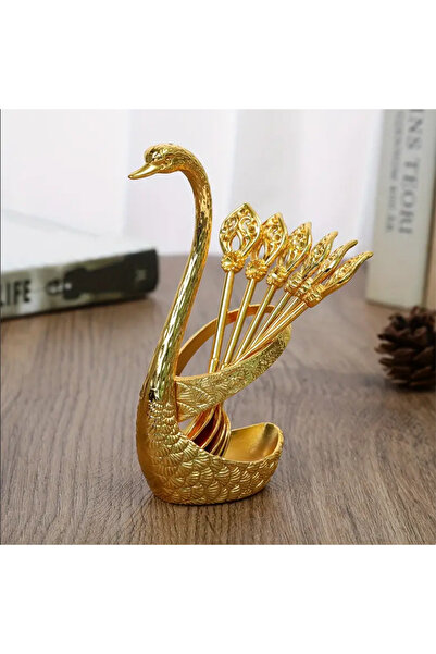 Choice طقم شوكة وملعقة فاكهة على شكل بجعة من سبيكة ذهبية أنيقة، 7 قطع من أدوا...