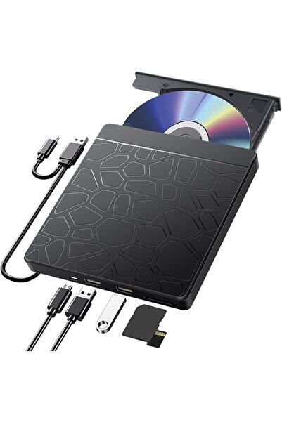 Choice Black External CD DVD Drive with SD TF Slot & USB Ports, USB 3.0 Type-...