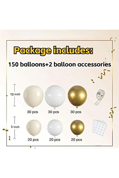 Choice مجموعة بالونات فاخرة من الذهب والأبيض مكونة من 152 قطعة - ديكور أنيق ل...