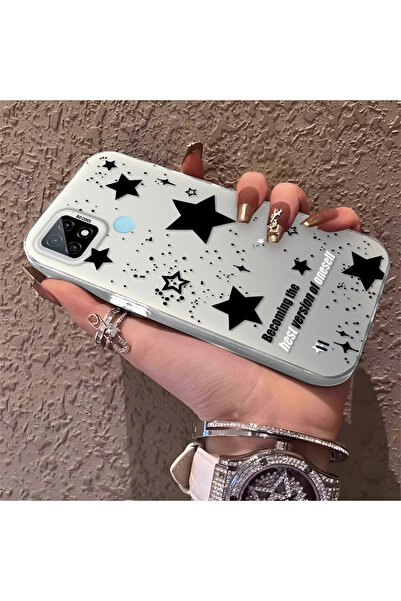 Hontinga حافظة هاتف Realme C21 متوافقة مع نمط النجوم من السيليكون ذات حافة صل...