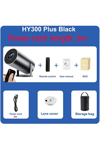 Choice غطاء أسود بمقبس أمريكي، حقيبة بطول 3 أمتار، جهاز عرض DITONG HY300 Plus...