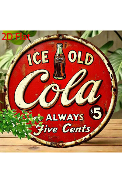 Choice لوحة معدنية مسطحة ثنائية الأبعاد مقاس 20x20 بوصة بتصميم كولا عتيق - لو...