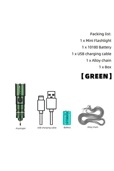 Choice1 X76-Green Mini Zoom EDC Cool Neck Small Flashlight USB Rechargeable T...