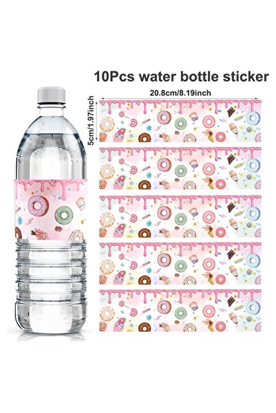 Choice ١٠ قطع من ملصقات زجاجات المياه لحفلات الدونات للأطفال، بنمط آيس كريم و...