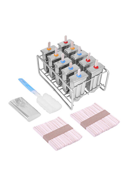 Choice Silver 10 Molds Stainless Steel Ice Cream Mould Lolly Popsicle Stick H...