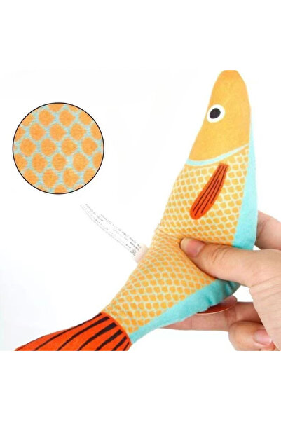 choice2 yellow Cat Chew Plush Squeaky Toy Interactive Catnip Simulated Fish B...