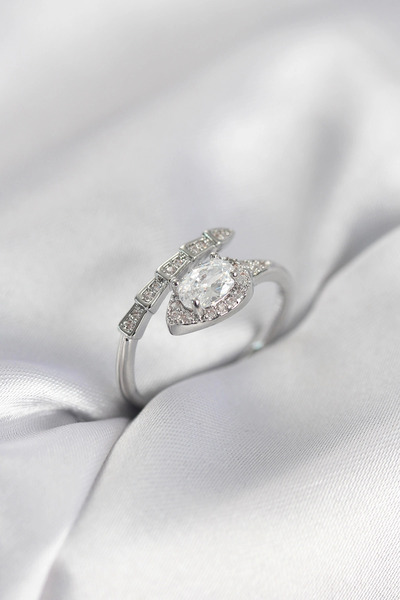 shopwave خاتم نسائي من CML على شكل ثعبان مصنوع من حجر الزركون باللون الفضي