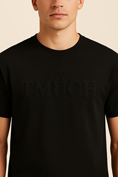 T-MUCH BLACK COOL COTTON T-SHIRT WITH EMBOSSED LOGO