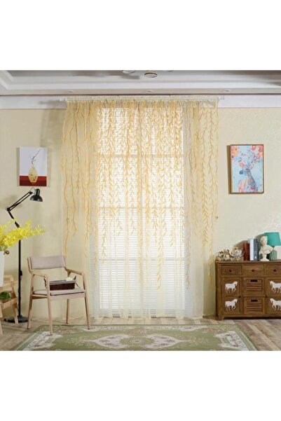 Choice3 yellow 2pcs 1/2pcs Willow Leaf Curtains Pastoral Style Willow Floral ...