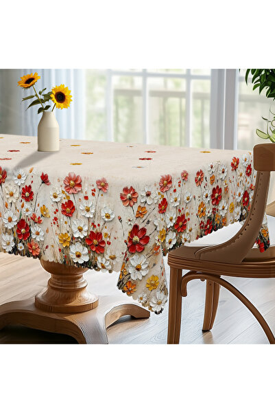 Choice4 مفرش طاولة من بوليستر بنقشة زهور، مقاس 152×220 سم، قطعة واحدة، مزين ب...