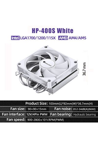 Choice بدون إضاءة RGB، مبرد وحدة المعالجة المركزية HP-400S أبيض اللون من JBO،...