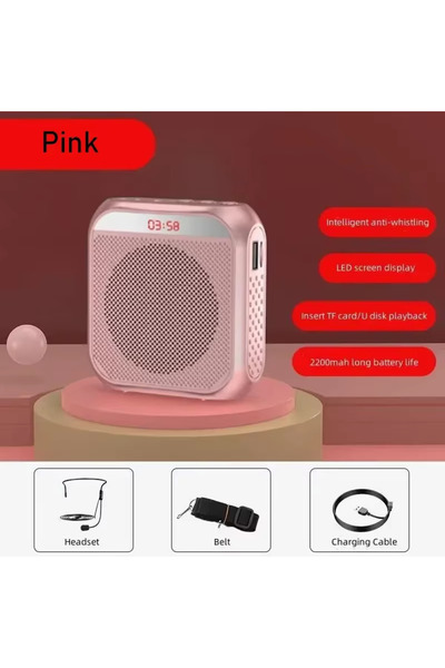 choice2 مكبر صوت محمول صغير الحجم من XIKCU باللون الوردي، مزود بميكروفون وميك...