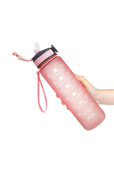 Choice7 زجاجات مياه حمراء سعة 1000 مل (32 أونصة) مزودة بمؤشر زمني للشرب وماصة...