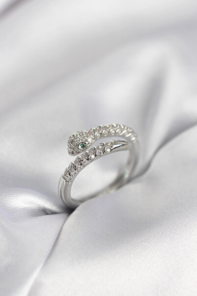 My Reality Fashion خاتم نسائي موديل ثعبان فضي اللون مرصع بحجر الزركون