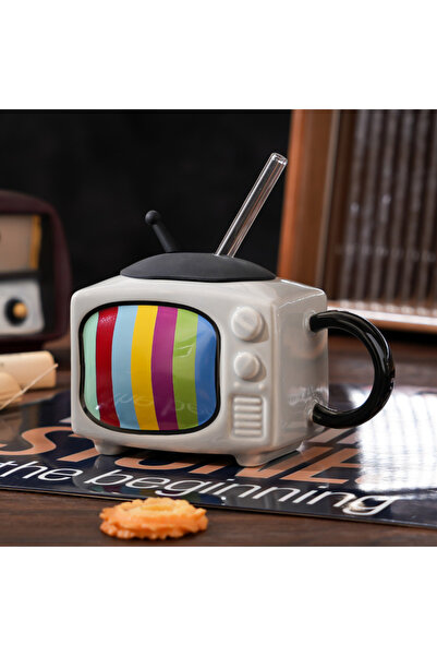 Choice Light Gray 450ml/15.21oz Retro Ceramic Tv Straw Coffee Mug Creative Dr...