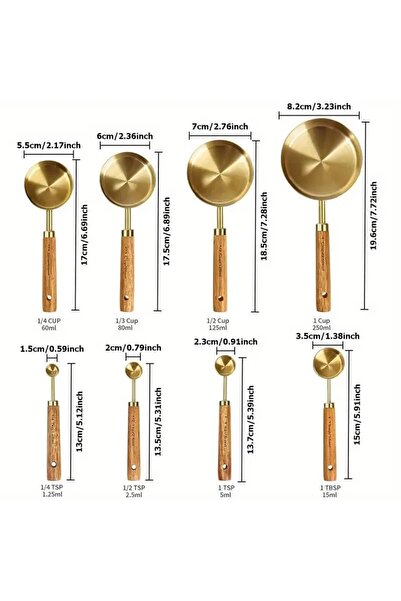 choice2 Gold 8 pieces 8-Piece Measuring Cup and Spoon Set with Wooden Handles...